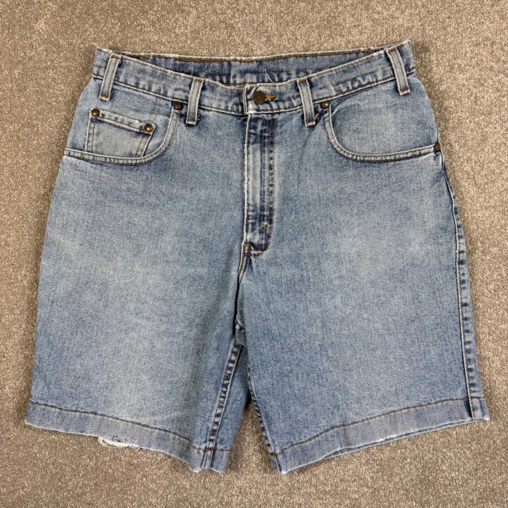 Vintage Levis 545 Loose Fit Denim Shorts Mens 34 Light Wash Orange Tab USA Made